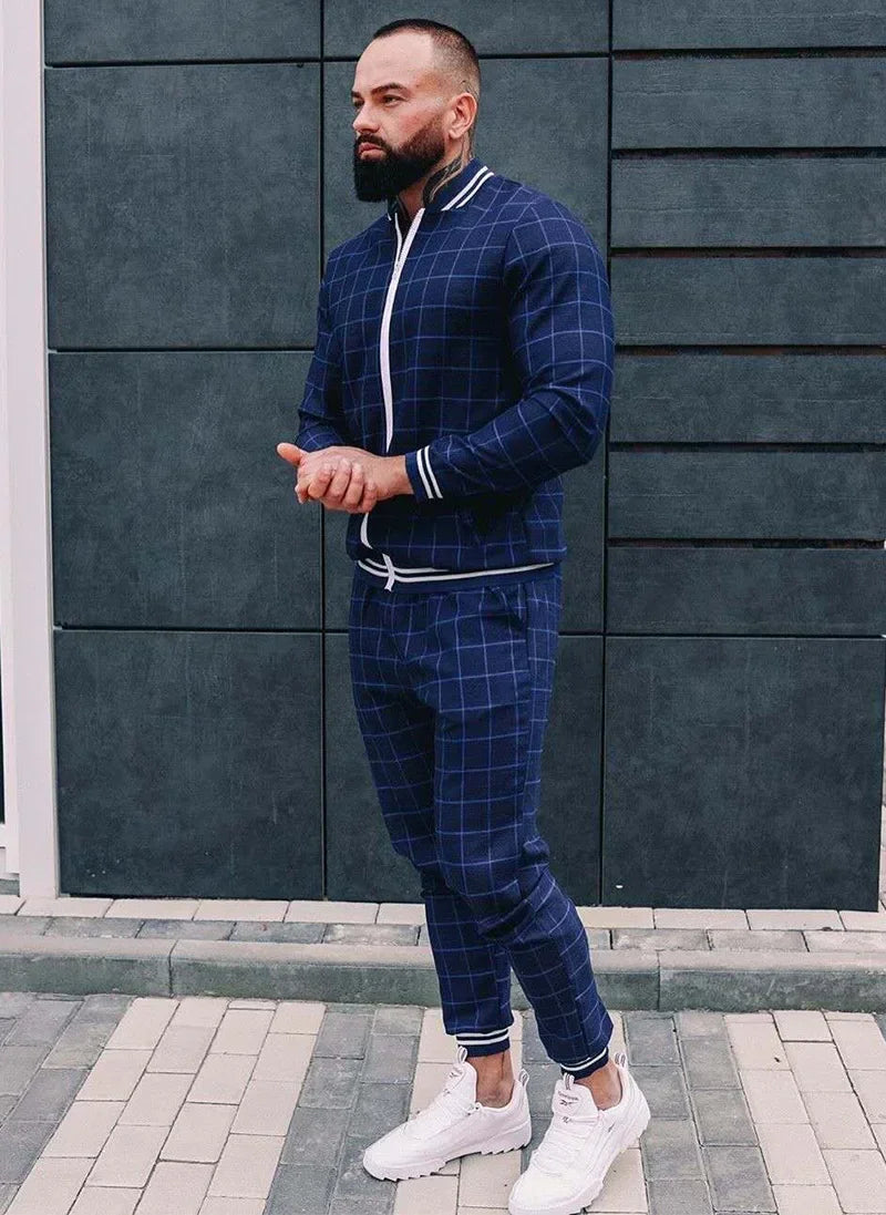 2-pce Checkered Sports Shirt & Jogging Clothes