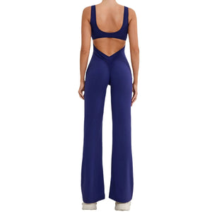 Seamless Backless Scrunch Fitness Flared Leg Jumpsuit