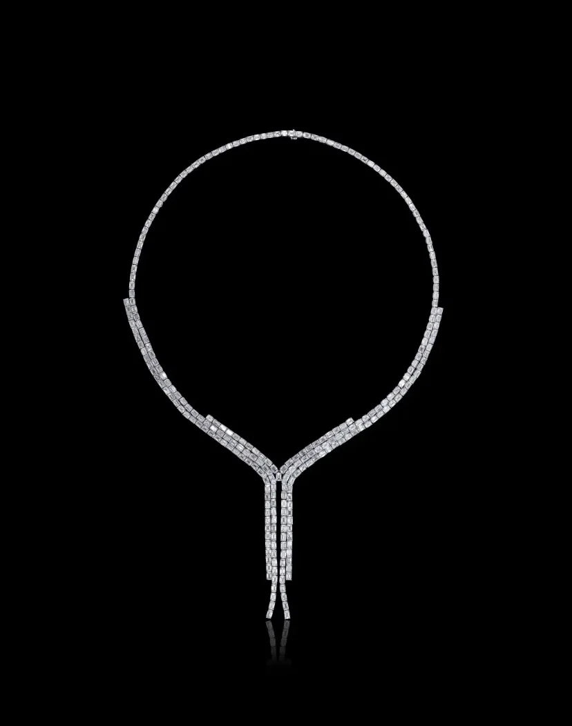 40CTW Emerald Cut Lab Grown Diamond Eternity Tennis Necklace – 14K Gold Unisex Statement Jewelry