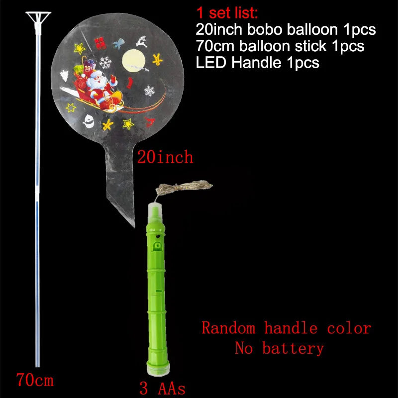 Christmas LED Light Up Bobo Balloons, 20 Inch Bubble Balloons with 3 Levels Flashing Handle