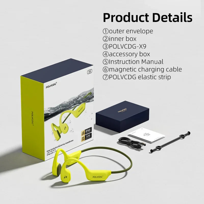 POLVCDG X9 Bone Conduction Earphones 32G IPX8 Waterproof Open Design