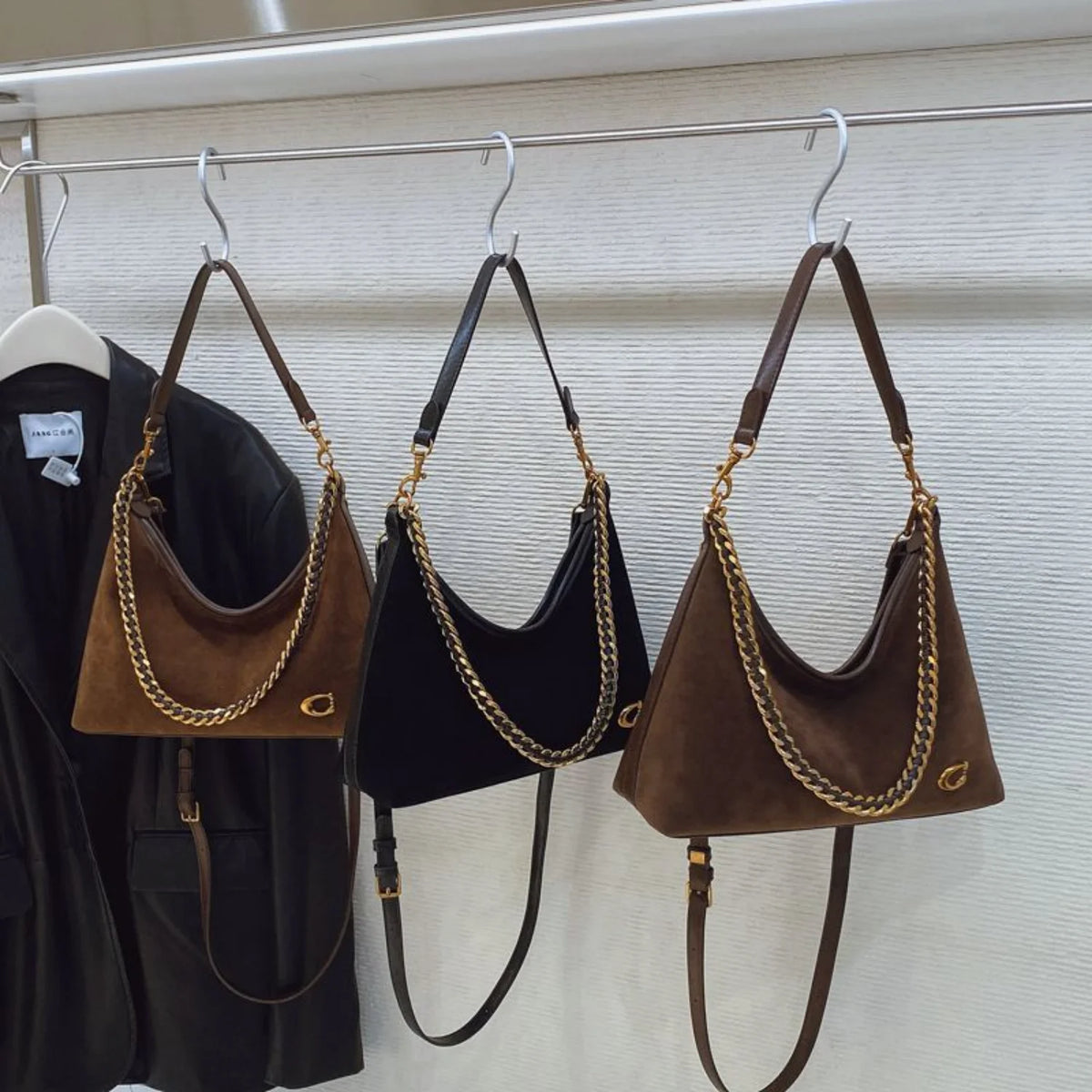 Women's Light Luxury High-End Black Suede Shoulder Crossbody Tote Bag