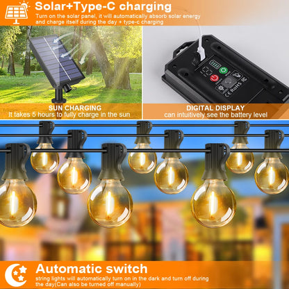 G40 Outdoor Solar String Lights with Remote & Shatterproof Bulbs