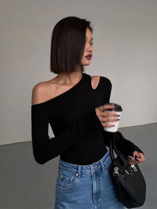 Women's Skew Collar Off-Shoulder Crop Top