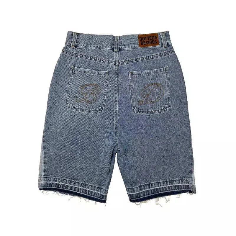 Retro Y2K Letter Embroidered Oversized Denim Jorts