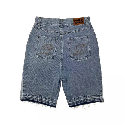 Retro Y2K Letter Embroidered Oversized Denim Jorts