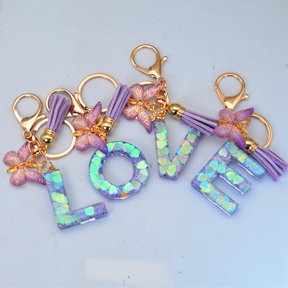 Exquisite Initial Blue Shiny Resin Keychain