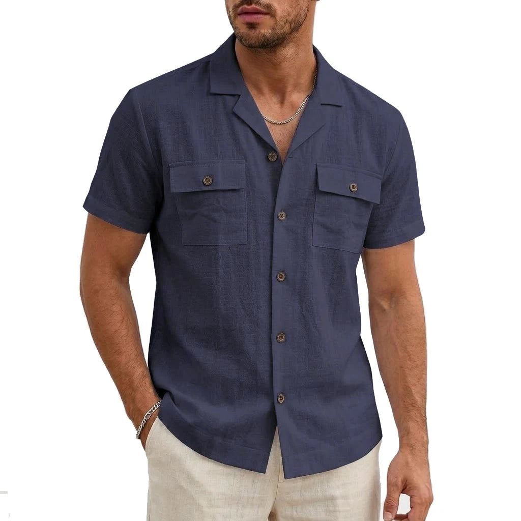 Men's Summer Cotton Linen Short Sleeve Shirt