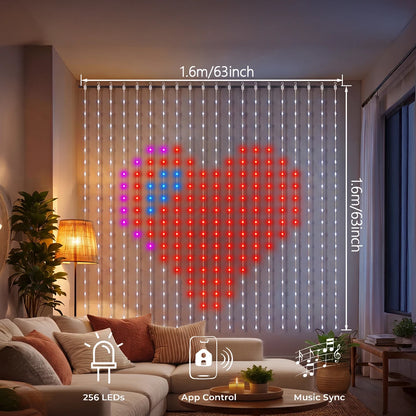 Smart LED Curtain Lights - RGB Color Changing APP Control Fairy Lights with Music Sync