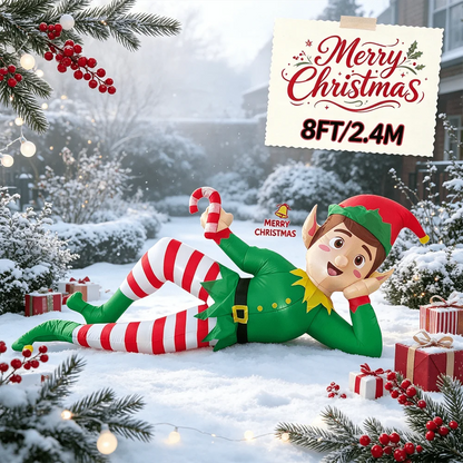 8FT Christmas Inflatable Lying Elf with Candy Cane