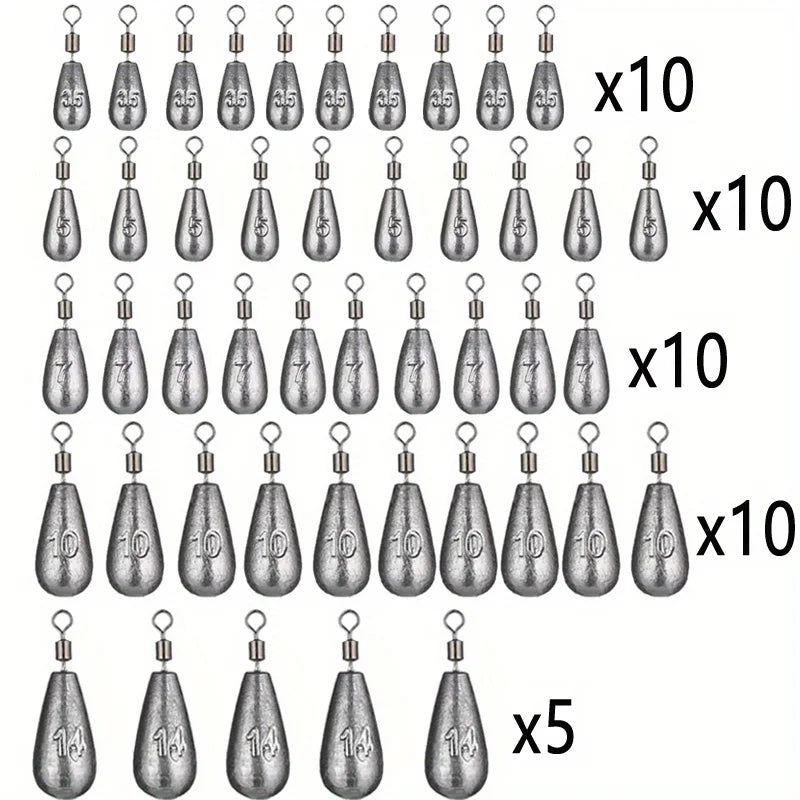 45-Piece Fishing Sinker Weights Kit with Swivels