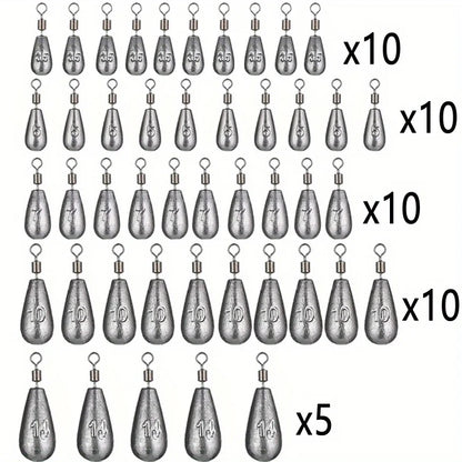 45-Piece Fishing Sinker Weights Kit with Swivels