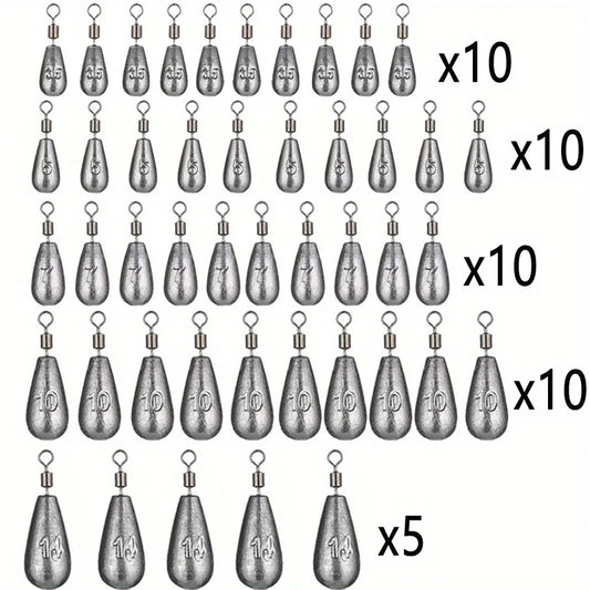 45-Piece Fishing Sinker Weights Kit with Swivels
