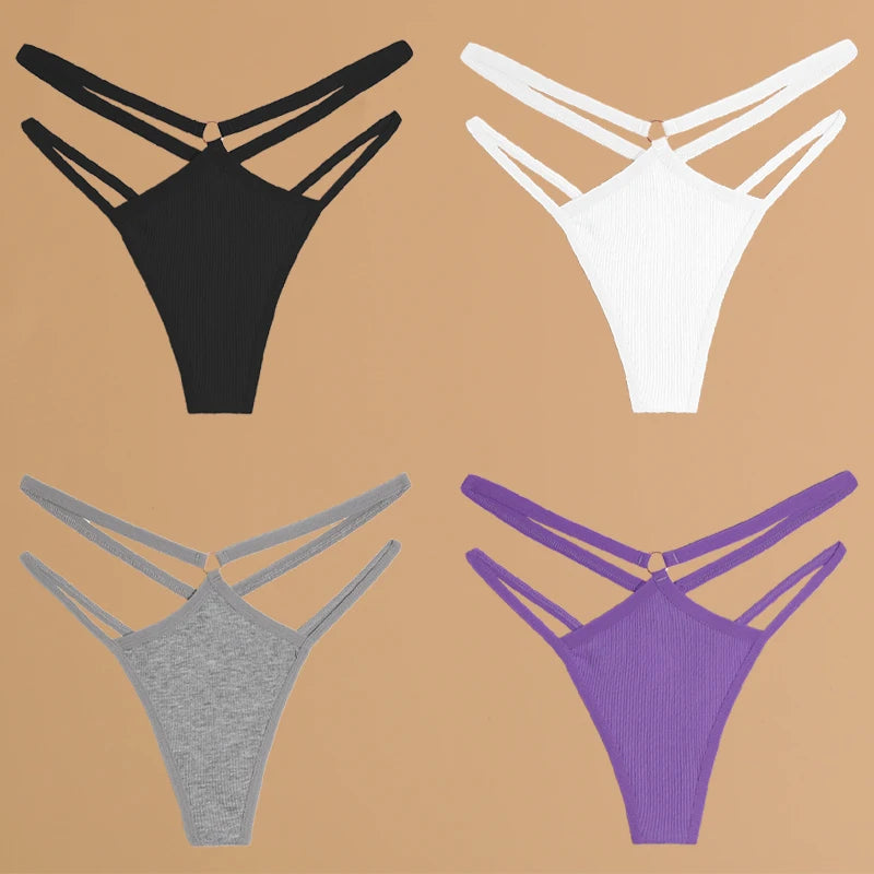 FINETOO 4Pcs Cotton Double Thin Thongs