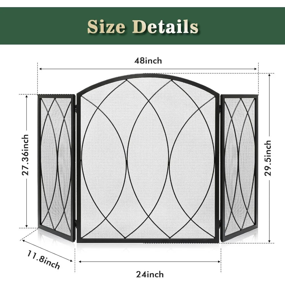 3 Panel Foldable Fireplace Screen 48" W x 29.5" H