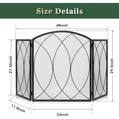 3 Panel Foldable Fireplace Screen 48" W x 29.5" H
