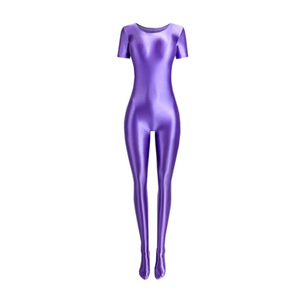 Women's Silky Shine Short-Sleeve Footed Unitard & Dance Catsuit
