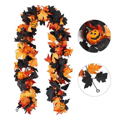 Halloween Artificial Red & Black Maple Leaf Garland