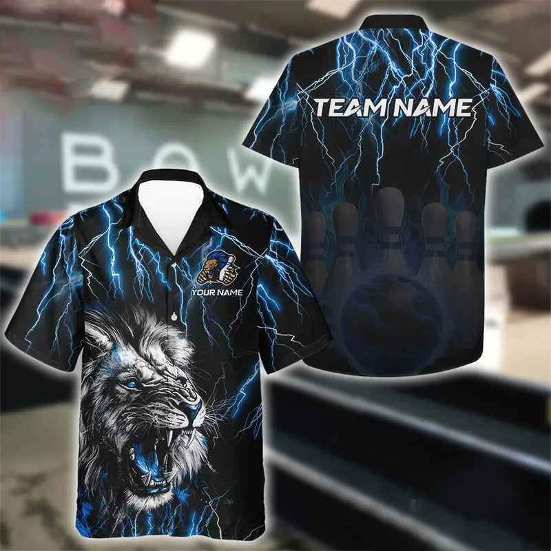 Men's Neon Graphic Custom Name Bowling Jersey Shirt