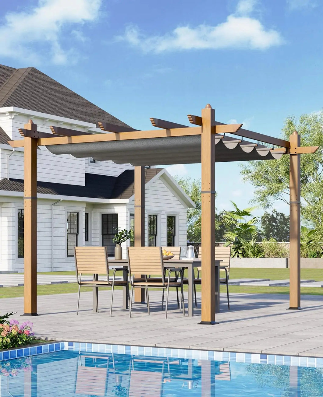10x13Ft Pergola with Retractable Canopy