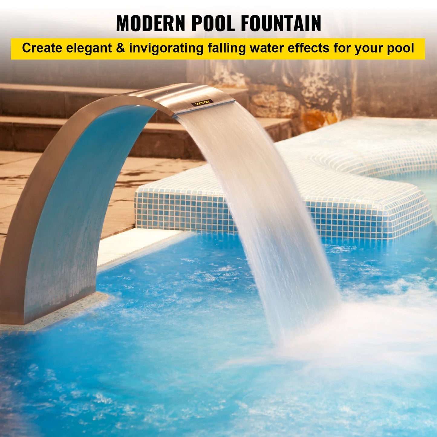 Stainless Steel Waterfall Pool Fountain for Inground & Above Ground Pools