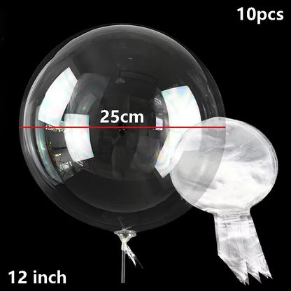 10PCS Clear Bobo Bubble Balloons Set, Large Transparent PVC Helium Balloons