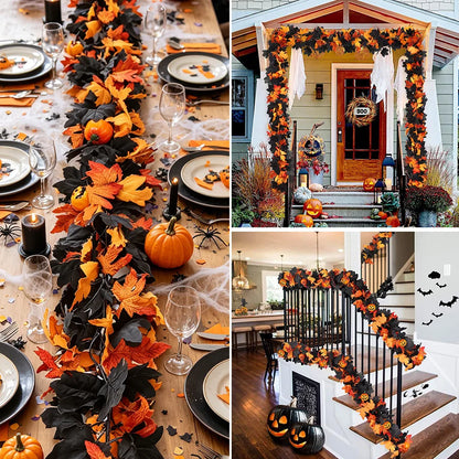 Halloween Artificial Red & Black Maple Leaf Garland