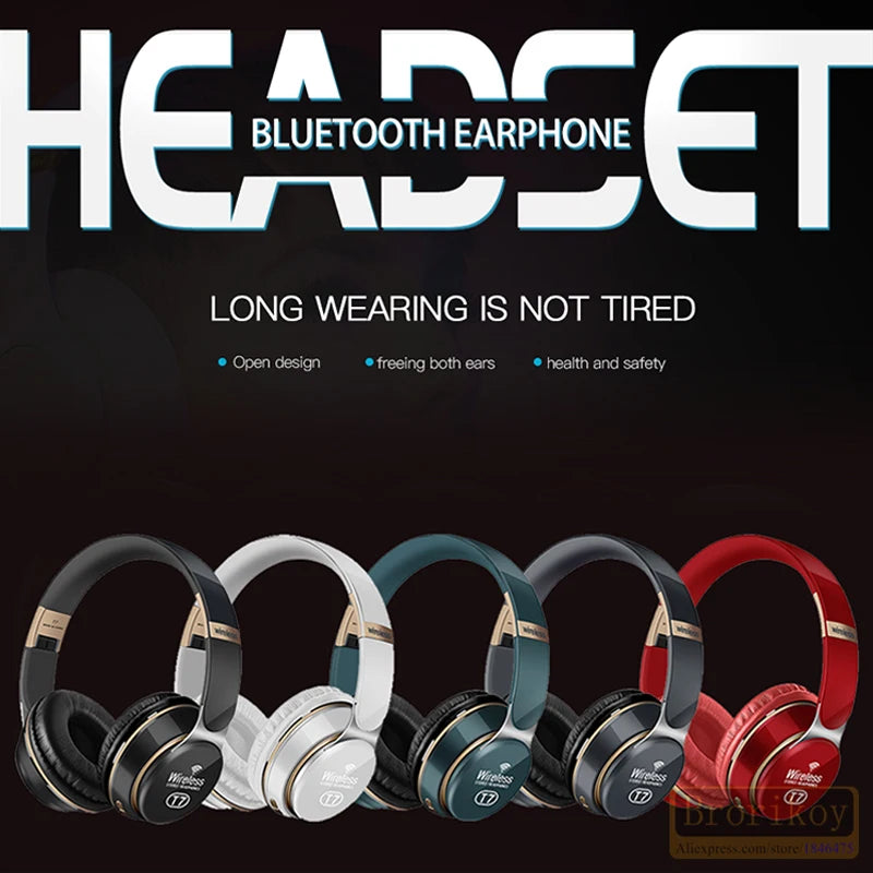 Foldable Wireless Bluetooth Headphones with SD Card Slot & Mic