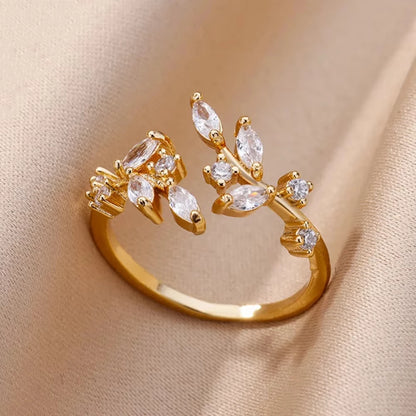 18K Gold Plated Zircon Geometric Open Ring – Trendy Waterproof Stainless Steel Jewelry