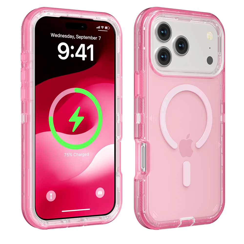 Rugged Shock Proof Magnetic Wireless Charging Clear Case for iPhone