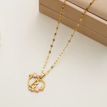 Stainless Steel Love Heart A-Z Letter Necklace