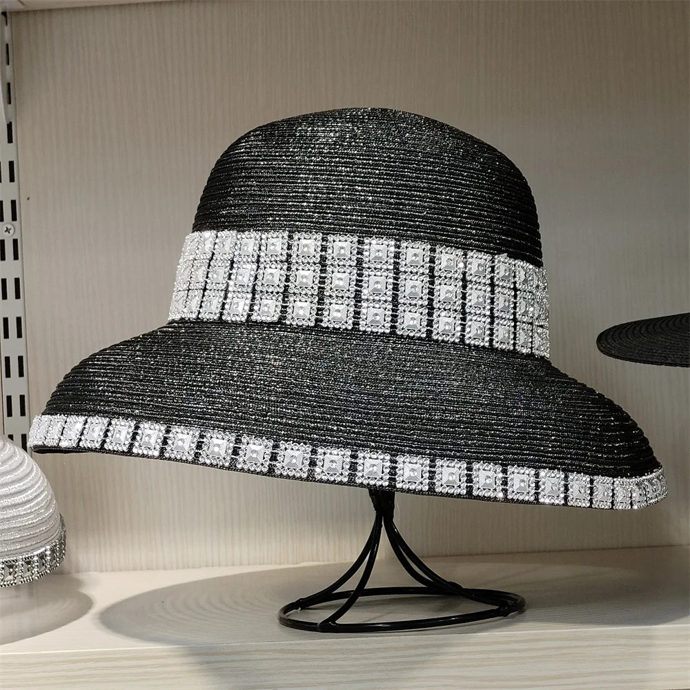 Woolen Rhinestone Solid Color Basin Hat