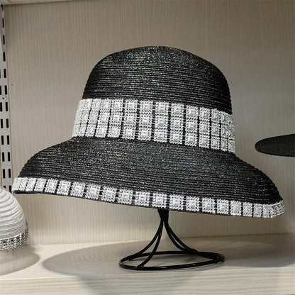 Woolen Rhinestone Solid Color Basin Hat