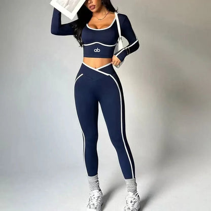 Women's 2-Piece Color-Block V-Waist Workout & Yoga Set