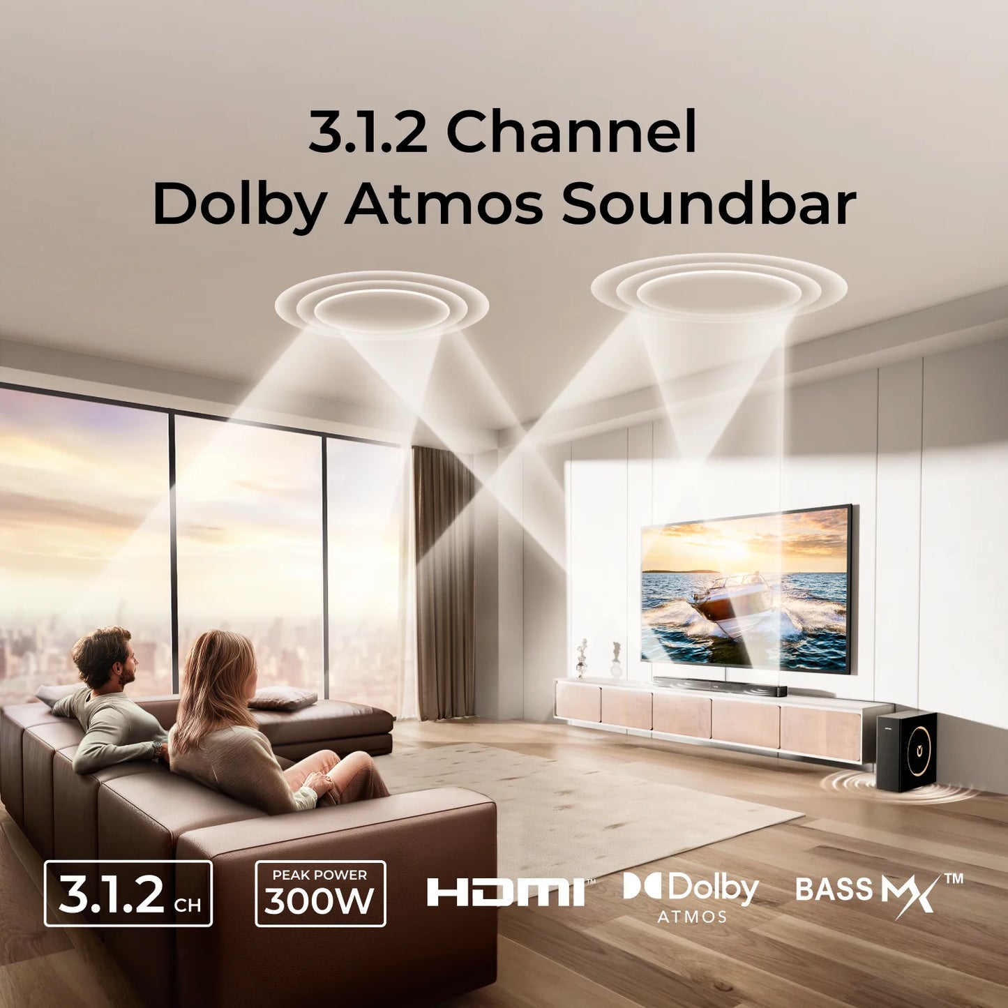 ULTIMEA Skywave F30 300W 3.1.2ch Dolby Atmos Soundbar with Wired Subwoofer & Up-Firing Speakers