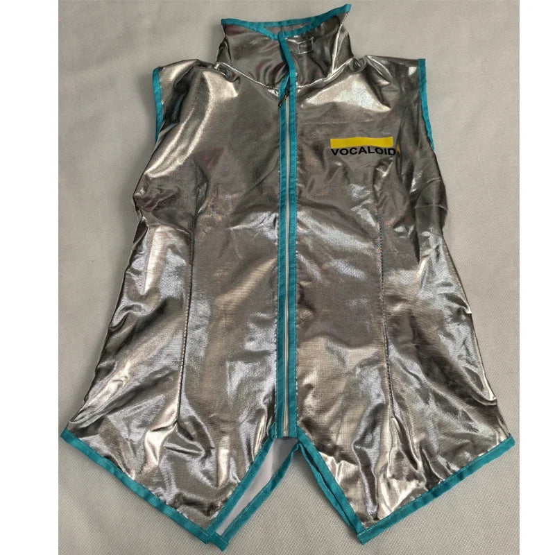 Hatsune Miku Cosplay Costume Set, Silver Leather JK Sailor Dress Uniform Outfit