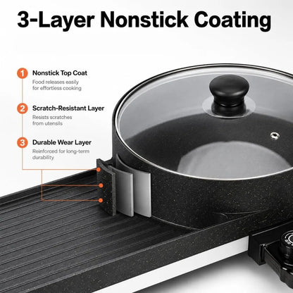 2-in-1 Electric Hot Pot & Korean BBQ Grill with Dual Temperature Control