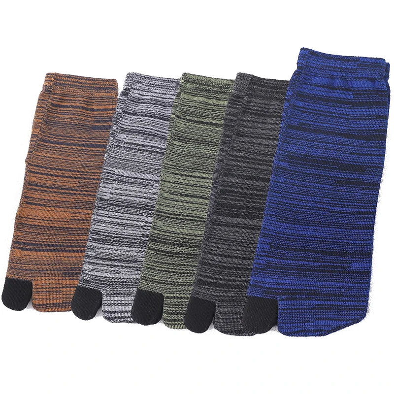 Unisex Retro Striped Cotton Tabi Split-Toe Socks (5-Pack)