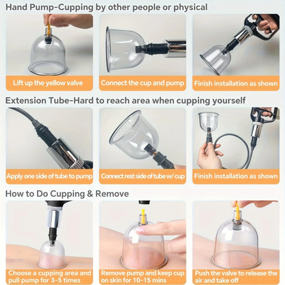 24/12Pcs Cupping Relaxation Set with Hand Pump & Guide