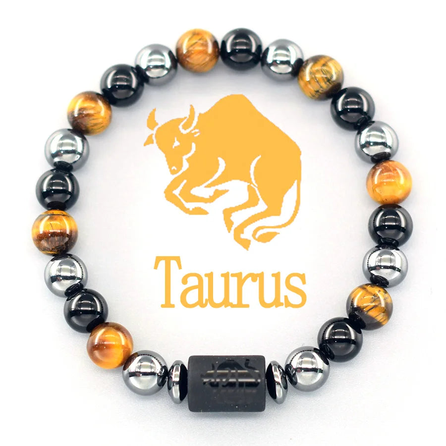 Natural Tiger Eye 12 Zodiac Bead Bracelet