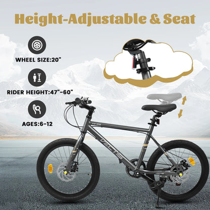 20" Kids 7-Speed Bike with Steel Frame and Dual Disc Brakes