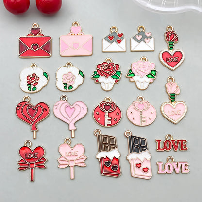 10-20 Piece Valentine's Day Mixed Alloy Flower Charms Set - DIY Jewelry Making Pendants