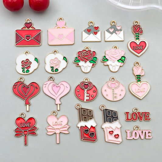 10-20 Piece Valentine's Day Mixed Alloy Flower Charms Set - DIY Jewelry Making Pendants