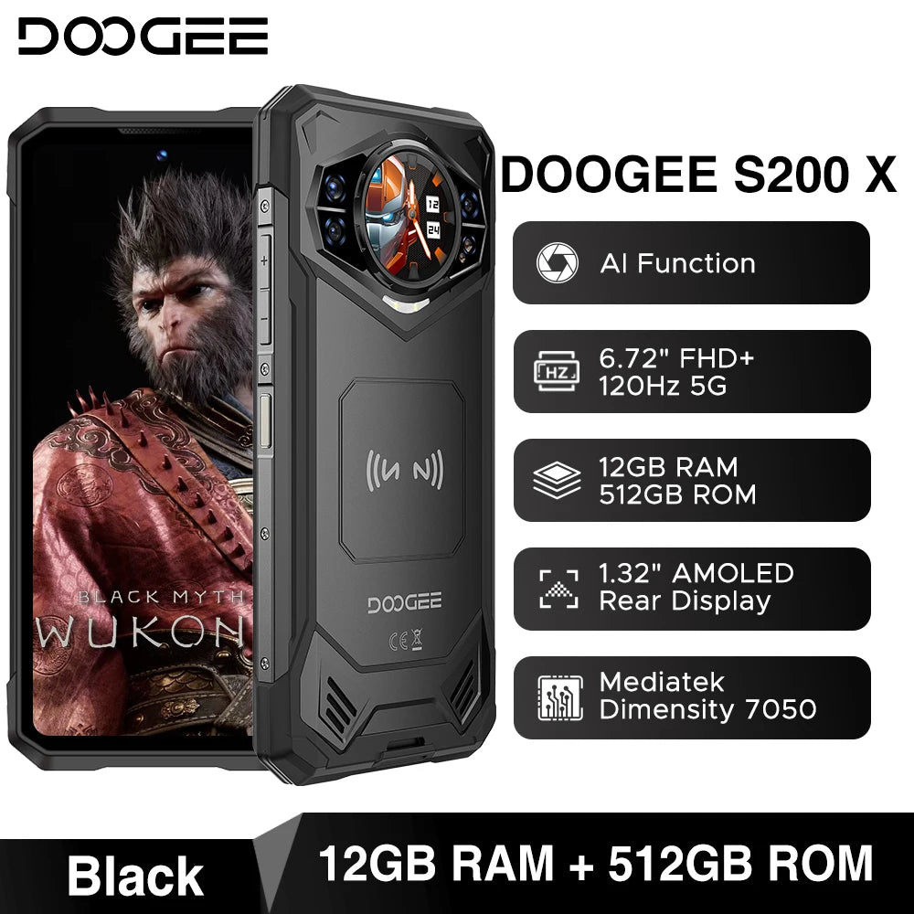 Global Version DOOGEE S200 X 5G Rugged 7050 12GB RAM 512GB ROM AI Triple Camera Cellphone