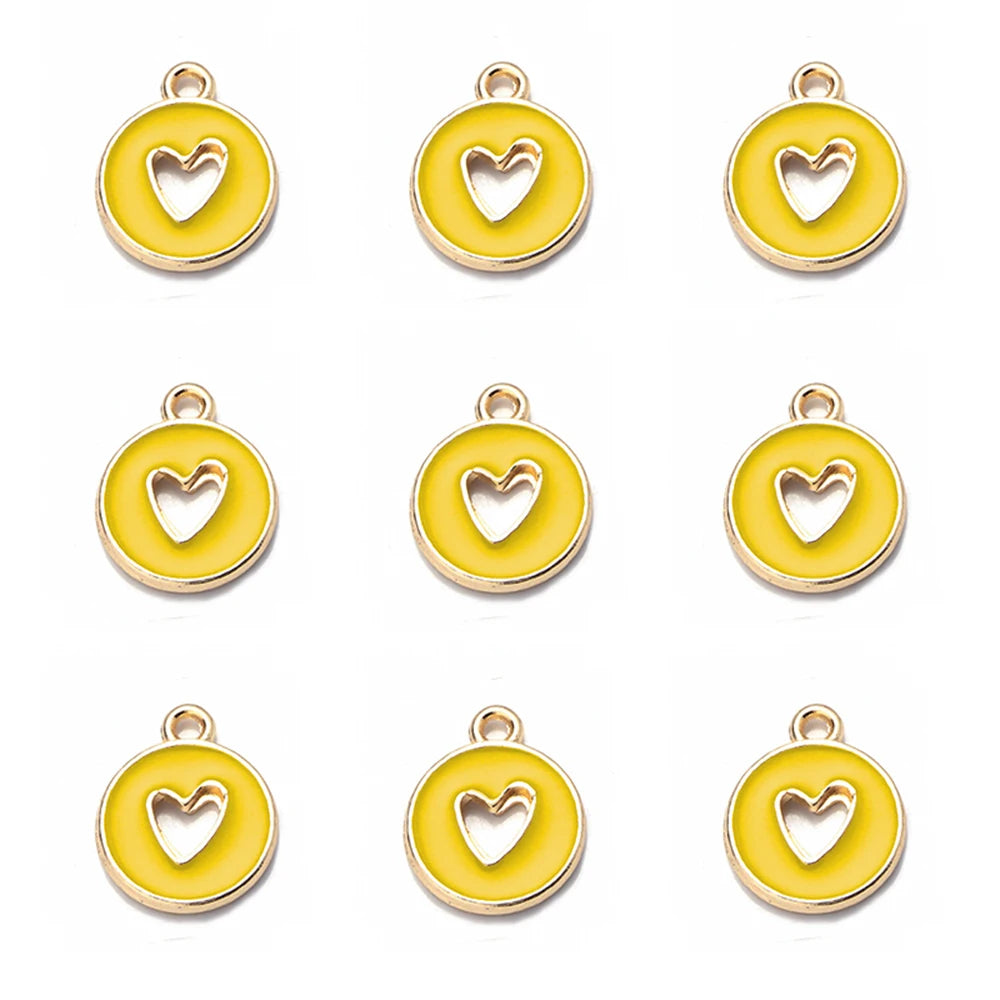 10pcs Double-Sided Enamel Heart Charms for DIY Jewelry Making