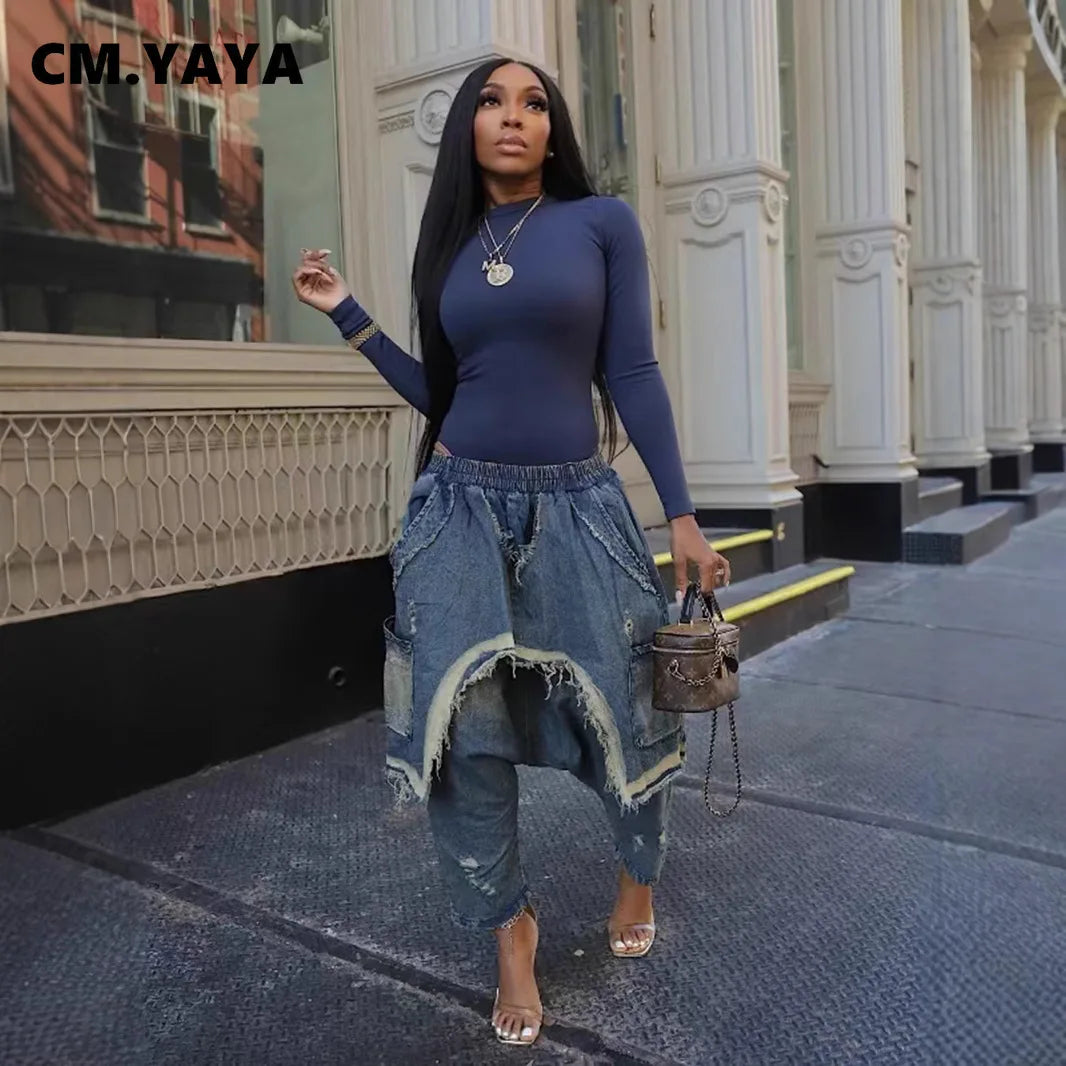 CM.YAYA Ripped Out Hole Denim Pants
