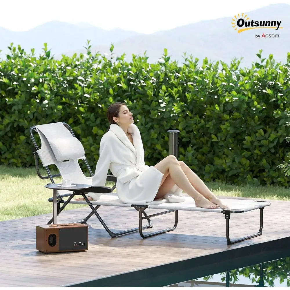 4-Position Adjustable Beach Chaise Lounge Chair with Pillow Rest