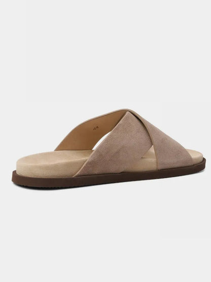 Men's Genuine Suede Leather Cross-Strap Platform Slippers