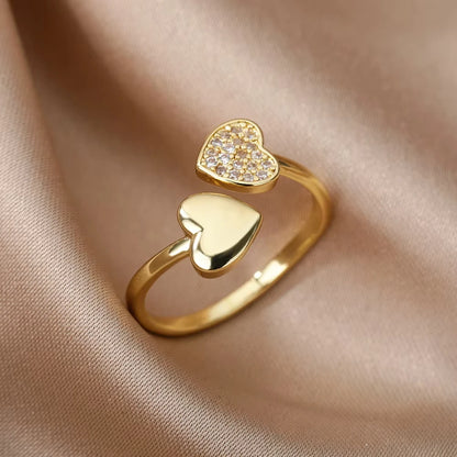 18K Gold Plated Zircon Geometric Open Ring – Trendy Waterproof Stainless Steel Jewelry