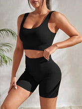 Seamless Ribbed 2Pces Crop Tank and High Waist Shorts